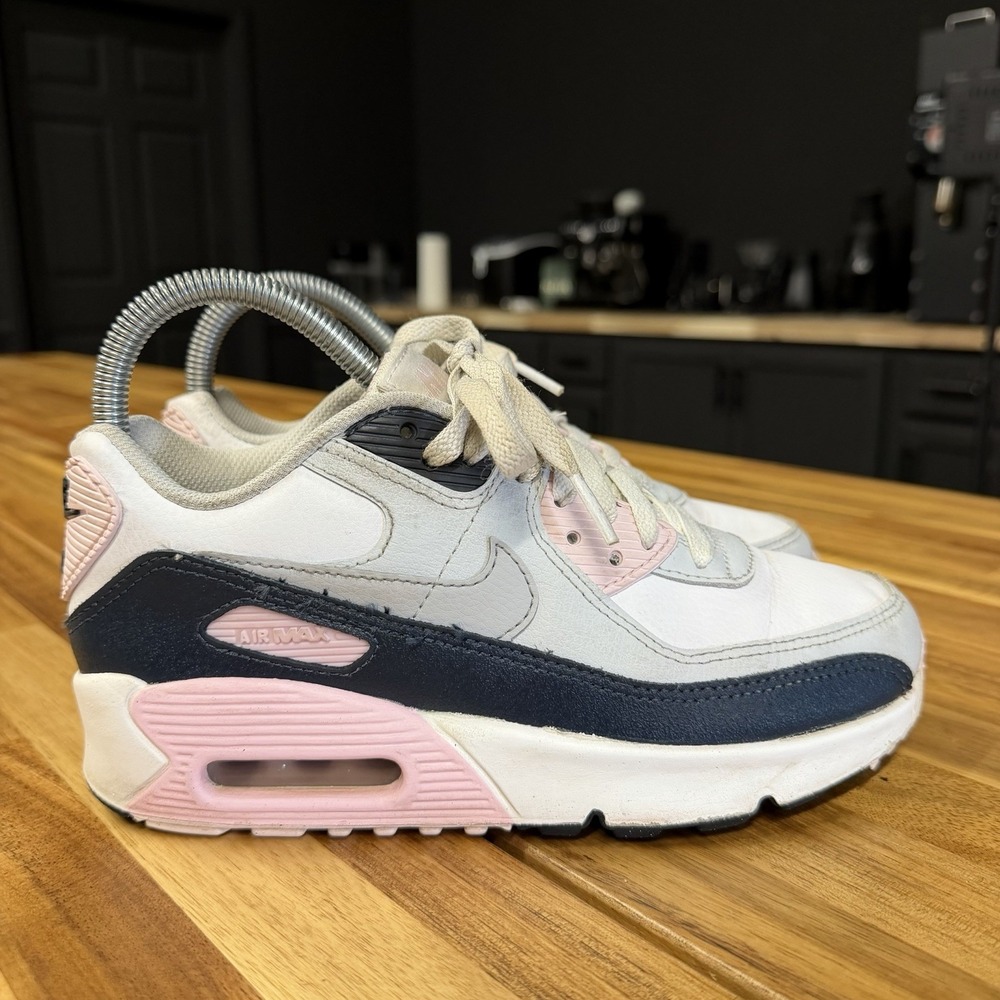 Nike Air Max 90 Youth Size 3.5Y White Pink Foam Armory Navy Sneaker